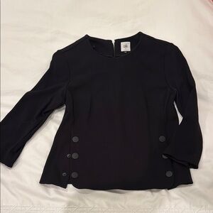 CAbi Black Fitted 3/4 Sleeve Mandarin Collar Blouse